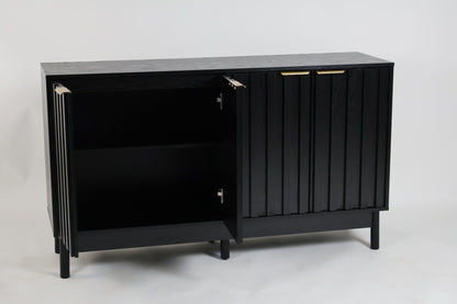 Credenza Bufetera Mueble para Comedor 4 Puertas - Aparador Recibidor Grande 140x40x81 cm - Frente Acanalado Lambrín - Herrajes Dorados - Buffetera para Sala/Recibidor
