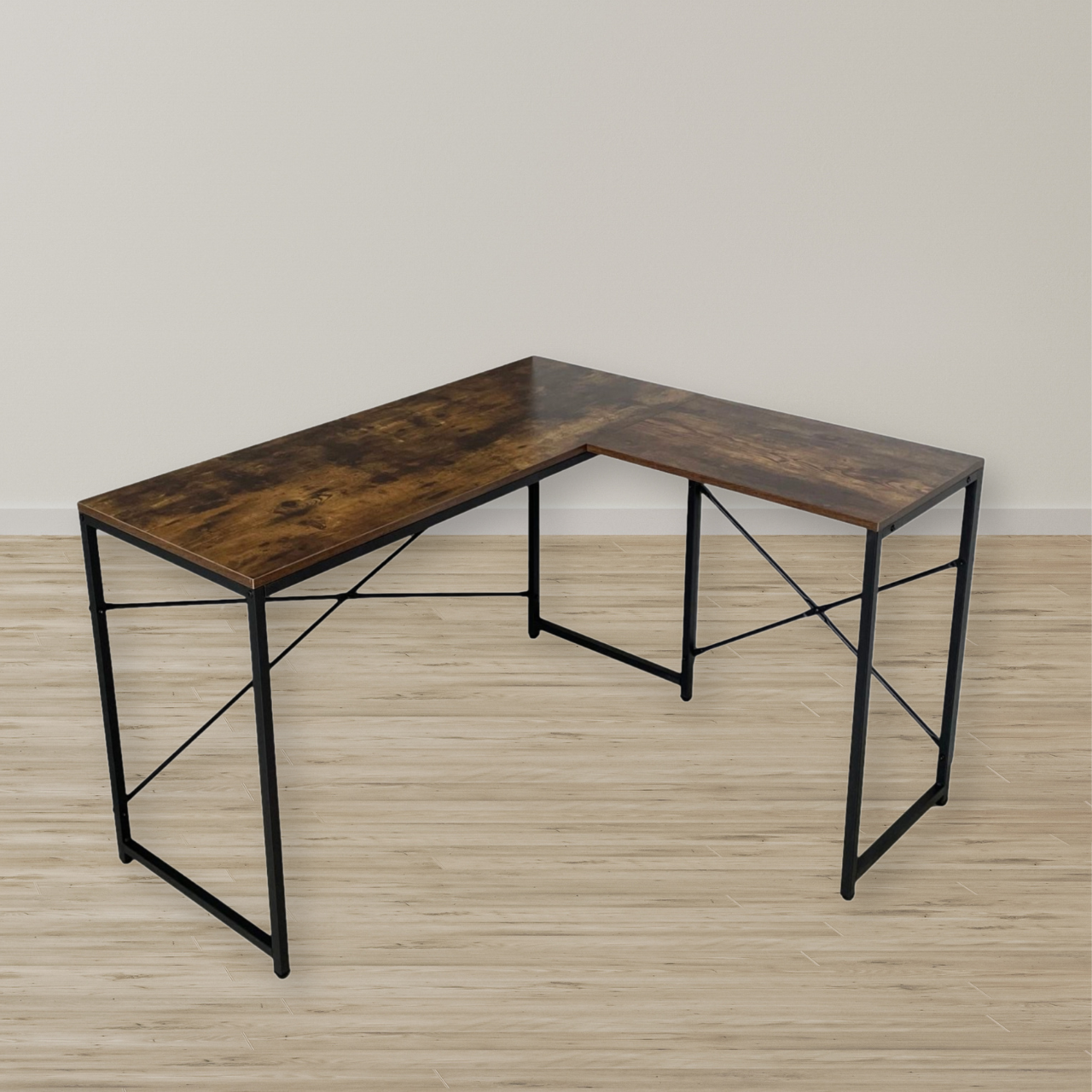 Escritorio en L de Madera esquinero minimalista (Café Oscuro)