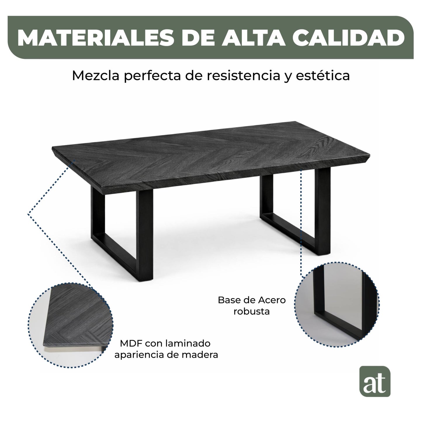 Mesa de Centro Rectangular de Sala 110x60x43cm  Madera de MDF con melamina diseño en Espiga