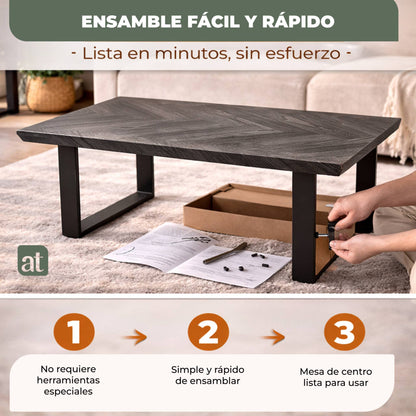 Mesa de Centro Rectangular de Sala 110x60x43cm  Madera de MDF con melamina diseño en Espiga