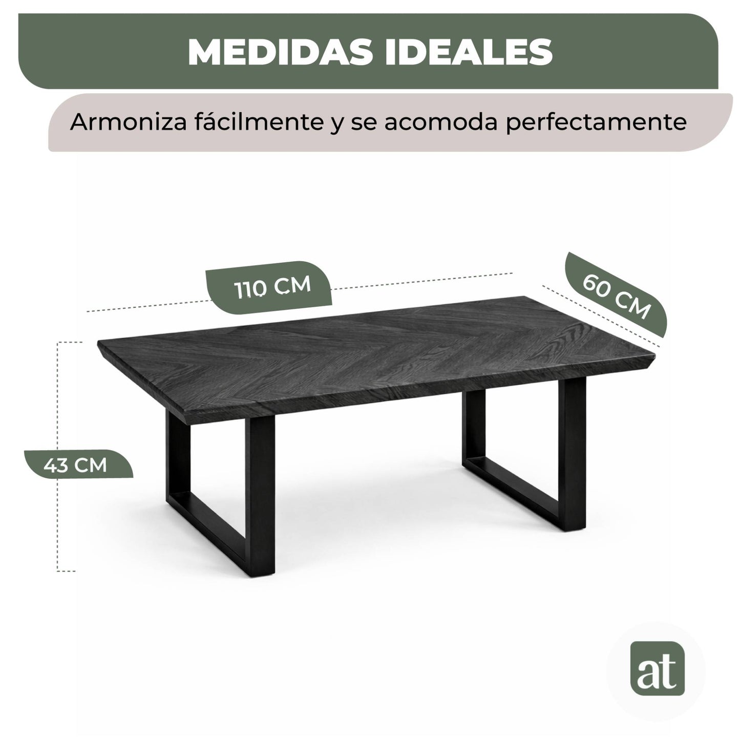 Mesa de Centro Rectangular de Sala 110x60x43cm  Madera de MDF con melamina diseño en Espiga