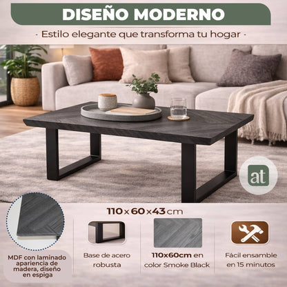 Mesa de Centro Rectangular de Sala 110x60x43cm  Madera de MDF con melamina diseño en Espiga