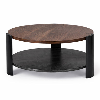 Mesa De Centro Redonda para Sala con 2 Repisas Madera de MDF 83 diamX43cm Alto