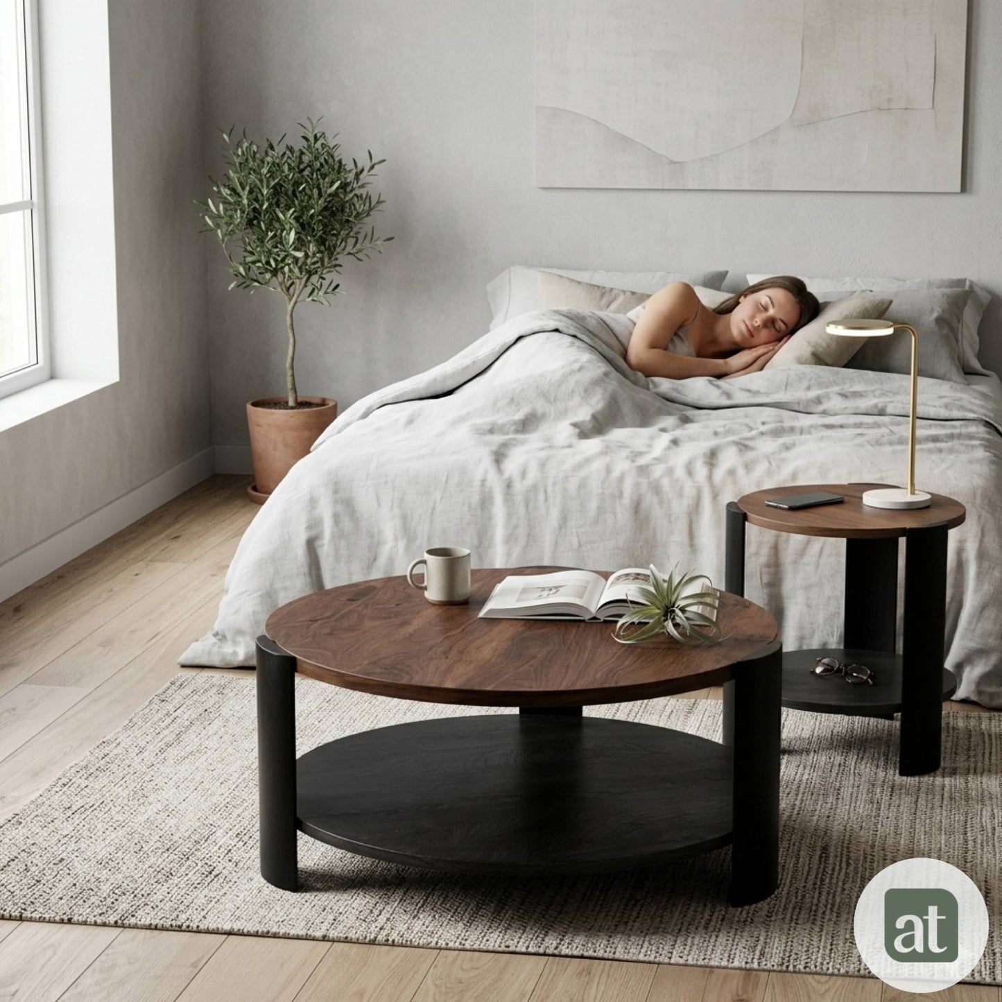 Mesa De Centro Redonda para Sala con 2 Repisas Madera de MDF 83 diamX43cm Alto