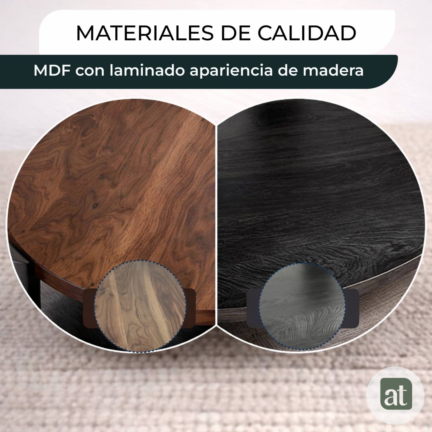 Mesa De Centro Redonda para Sala con 2 Repisas Madera de MDF 83 diamX43cm Alto