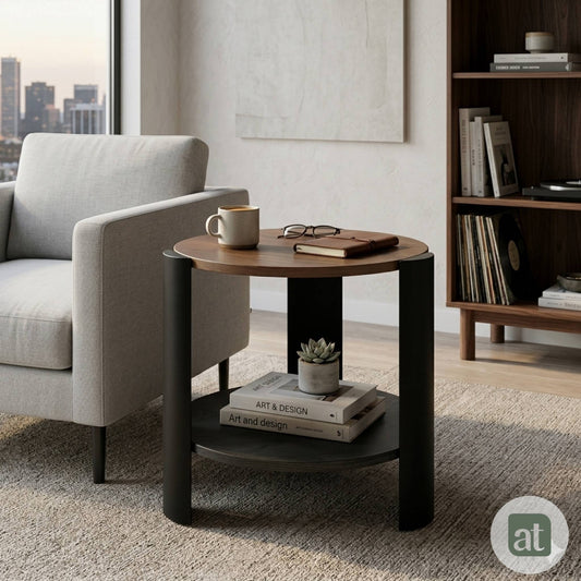 Mesa Auxiliar Redonda Diseño Minimalista MDF Melamina 2 Repisas 50 diamX50cm alto