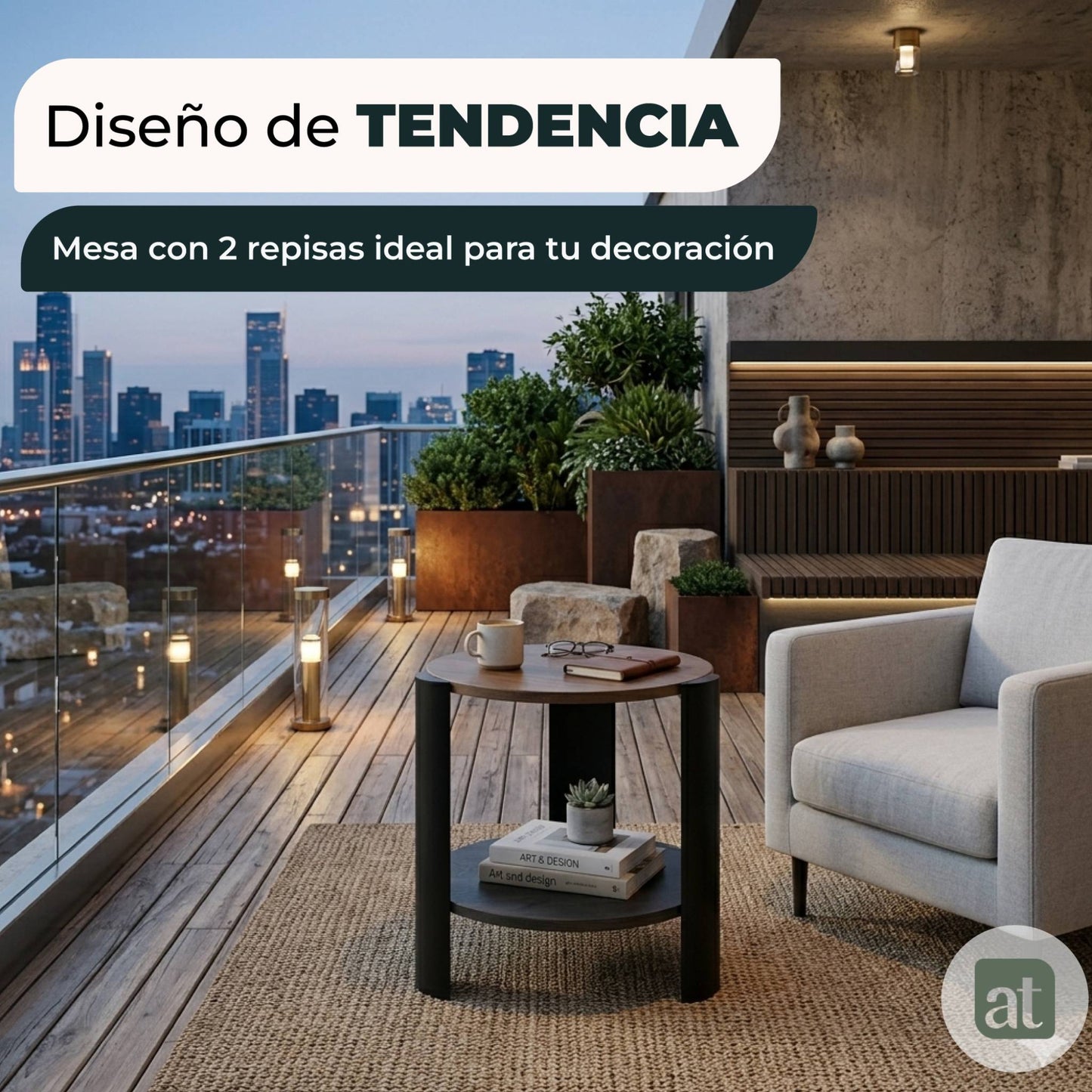 Mesa Auxiliar Redonda Diseño Minimalista MDF Melamina 2 Repisas 50 diamX50cm alto