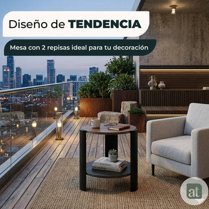 Mesa Auxiliar Redonda Diseño Minimalista MDF Melamina 2 Repisas 50 diamX50cm alto