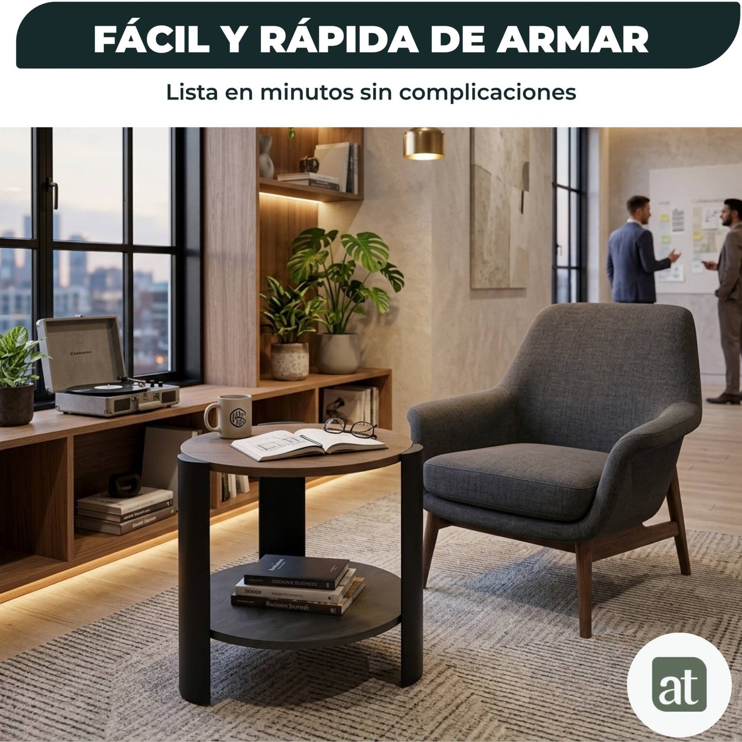 Mesa Auxiliar Redonda Diseño Minimalista MDF Melamina 2 Repisas 50 diamX50cm alto