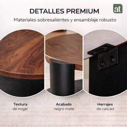 Mesa Auxiliar Redonda Diseño Minimalista MDF Melamina 2 Repisas 50 diamX50cm alto