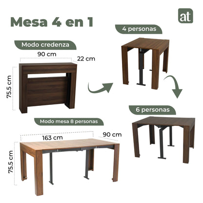 Mesa Transformable De Credenza A Mesa Comedor 4/6/8 Personas