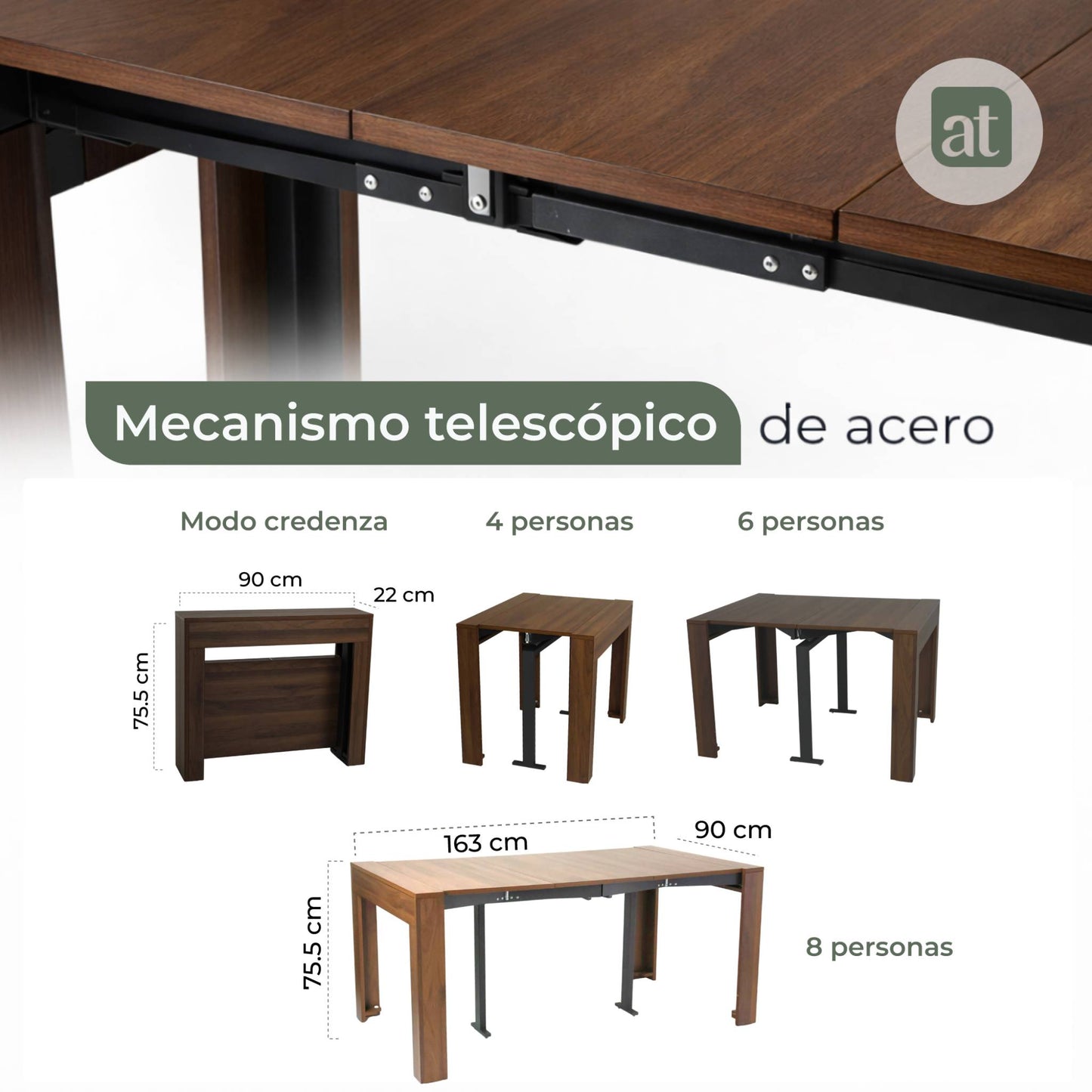 Mesa Transformable De Credenza A Mesa Comedor 4/6/8 Personas