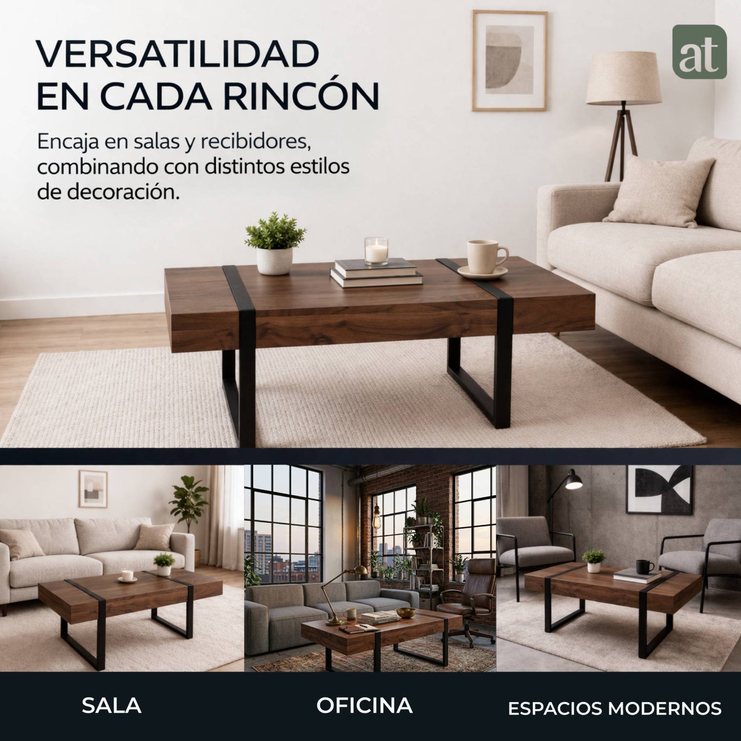 Mesa de Sala de Centro Rectangular 110x60x43 cm Acero y MDF