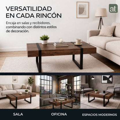 Mesa de Sala de Centro Rectangular 110x60x43 cm Acero y MDF