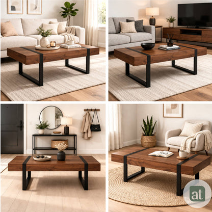 Mesa de Sala de Centro Rectangular 110x60x43 cm Acero y MDF