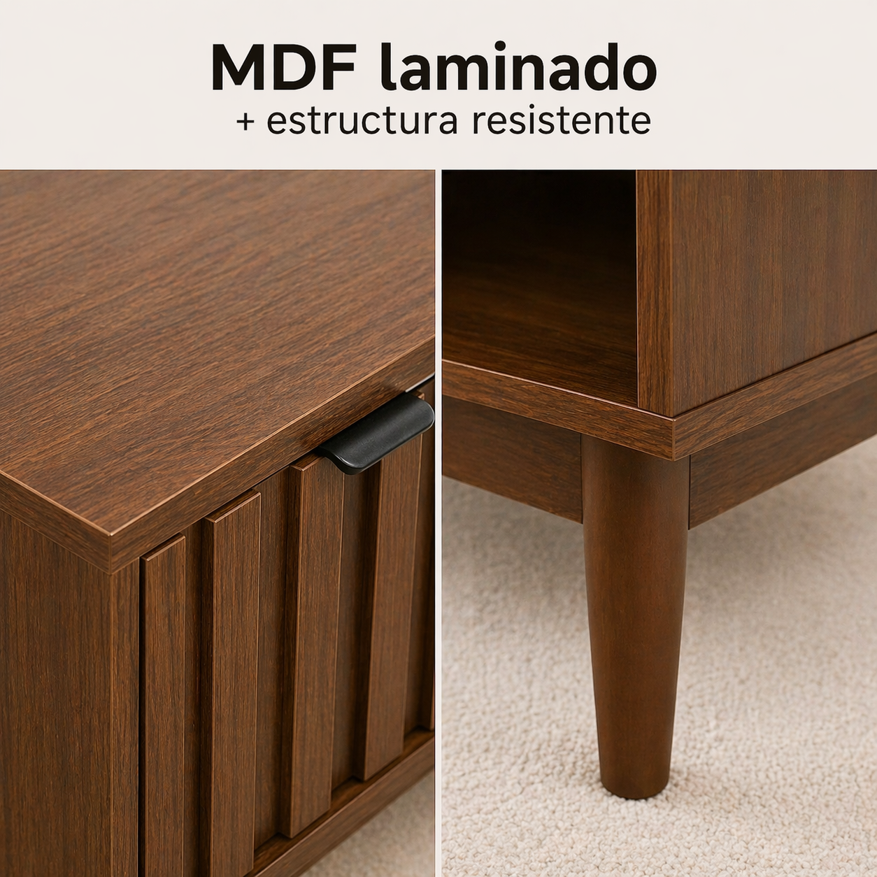 Mesa De Centro para Sala 1 Cajón y 2 Repisas 100x55x45cm Diseño Minimalista Lambrín y Almacenamiento