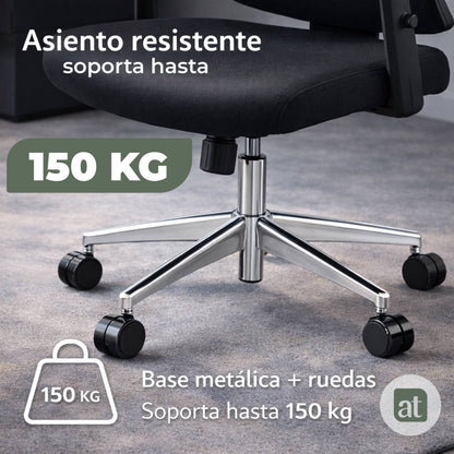 Silla Escritorio ergonomica con cabecera Soporte Lumbar Malla Negro (AHOM18)