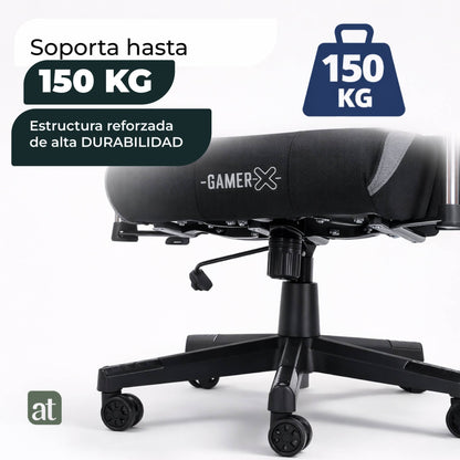 Silla Gamer de Tela Transpirable con Reposapiés y Soporte Lumbar Color Negro