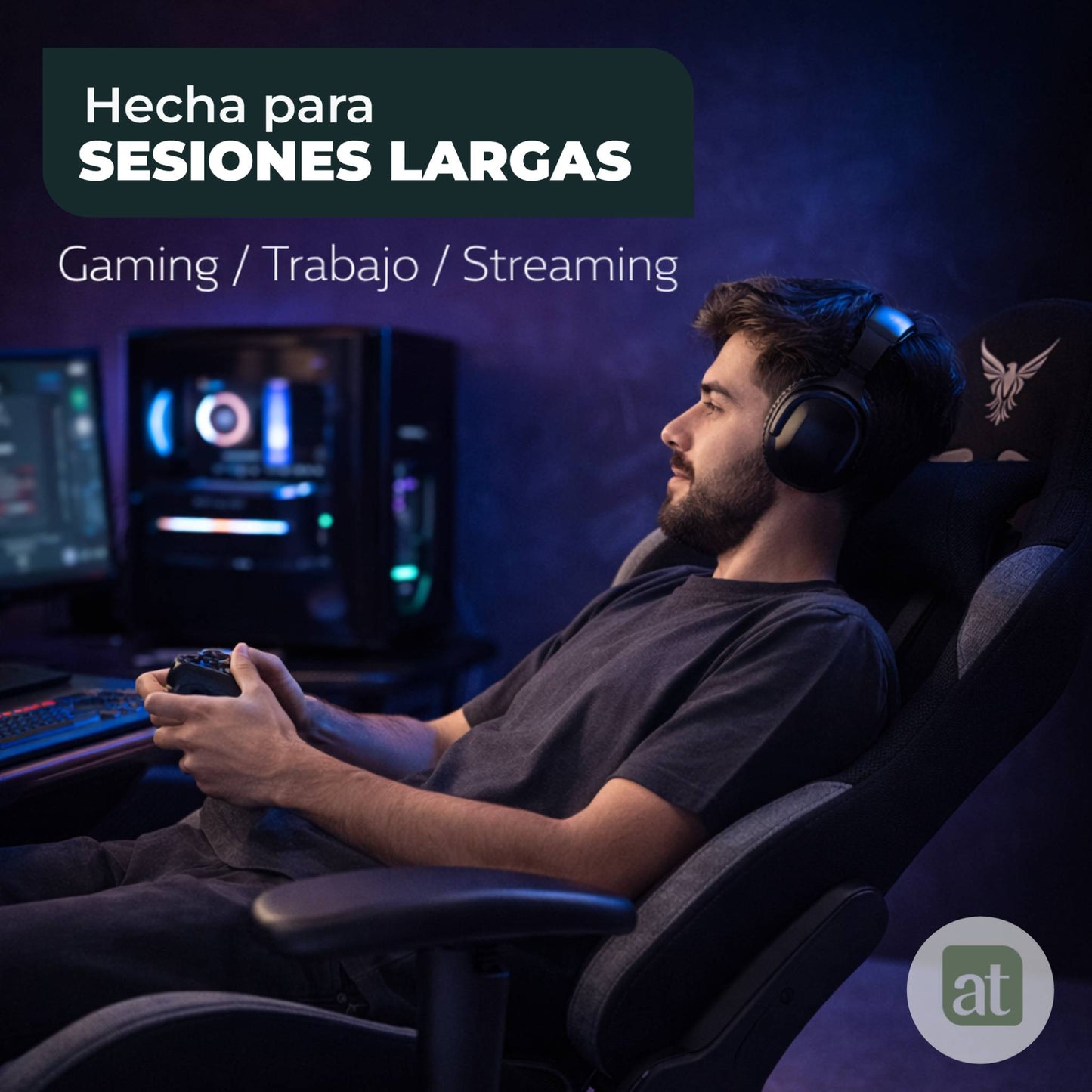 Silla Gamer de Tela Transpirable con Reposapiés y Soporte Lumbar Color Negro