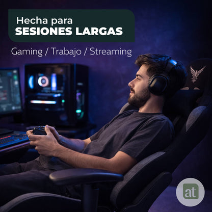 Silla Gamer de Tela Transpirable con Reposapiés y Soporte Lumbar Color Negro