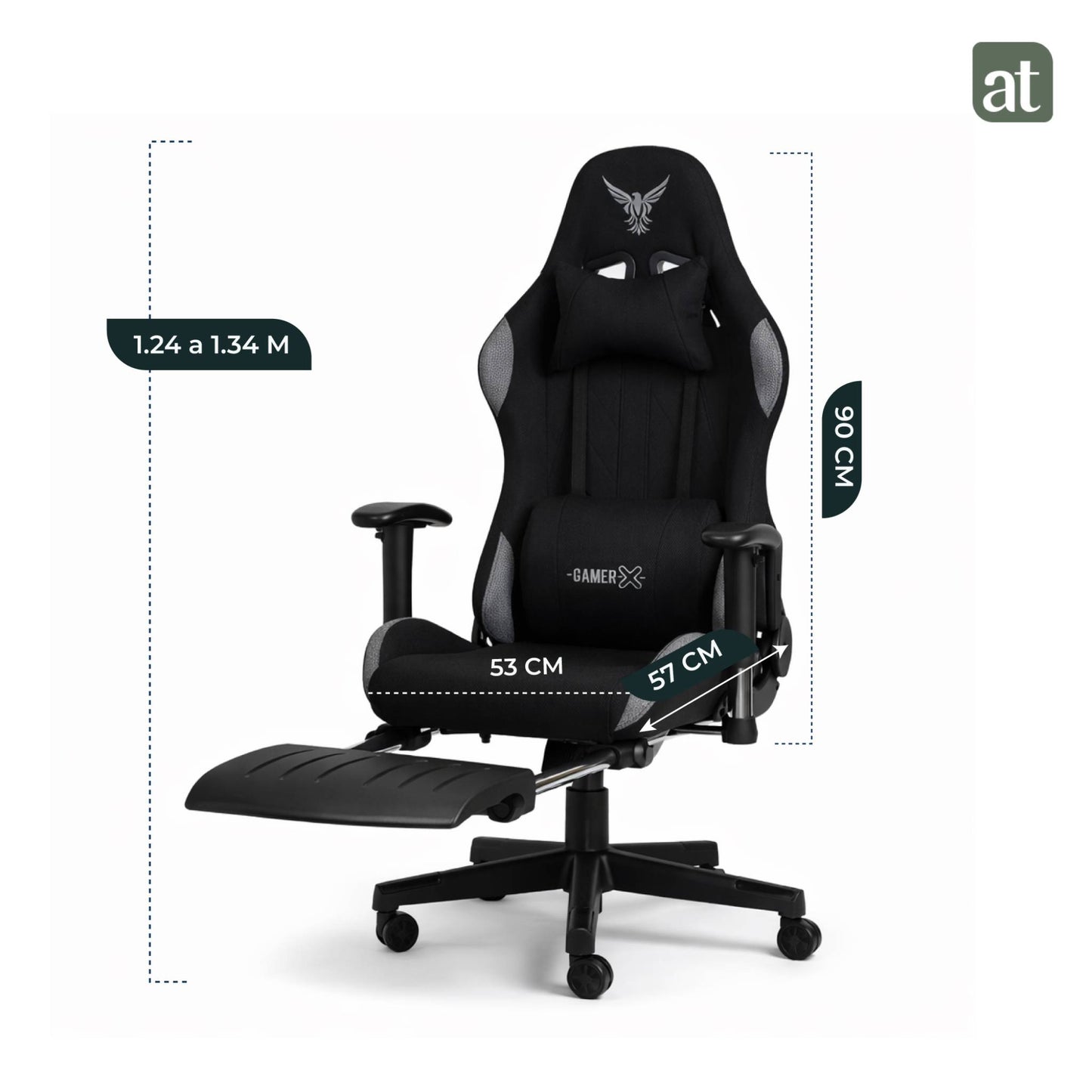 Silla Gamer de Tela Transpirable con Reposapiés y Soporte Lumbar Color Negro