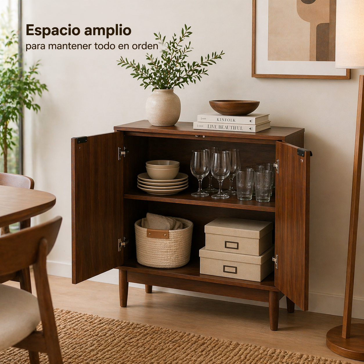 Credenza Bufetera Mueble 2 Puertas para Sala Comedor Alacena pequeña Coffee Bar Station Recibidor (Nogal)