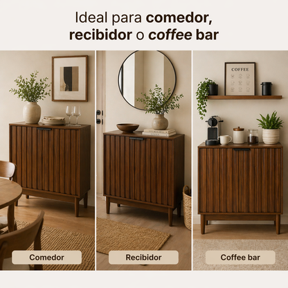 Credenza Bufetera Mueble 2 Puertas para Sala Comedor Alacena pequeña Coffee Bar Station Recibidor (Nogal)