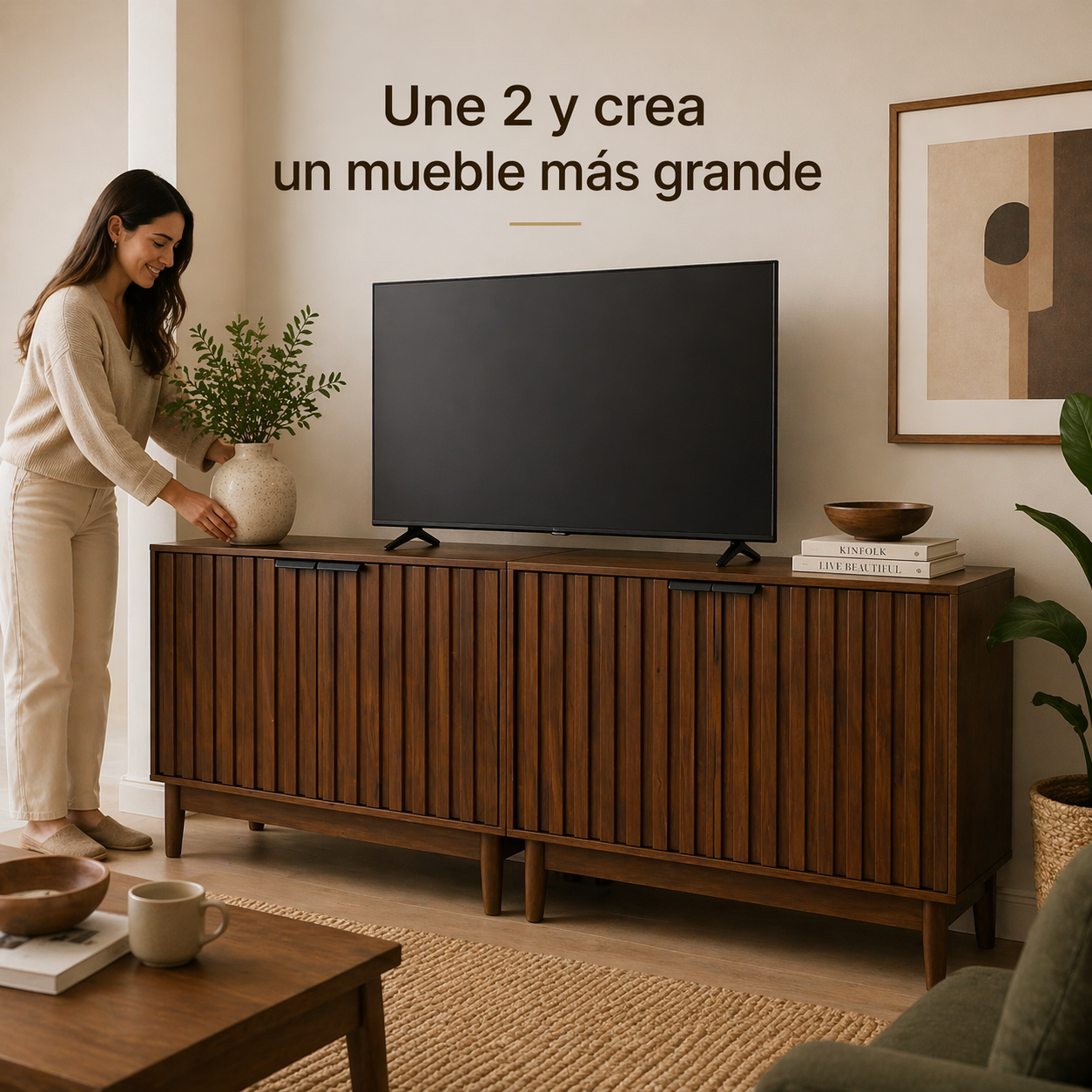 Credenza Bufetera Mueble 2 Puertas para Sala Comedor Alacena pequeña Coffee Bar Station Recibidor (Nogal)
